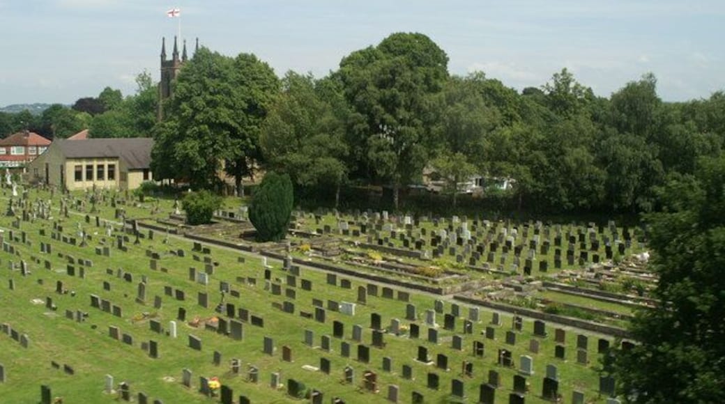 Hazel Grove churchyard, from the railway