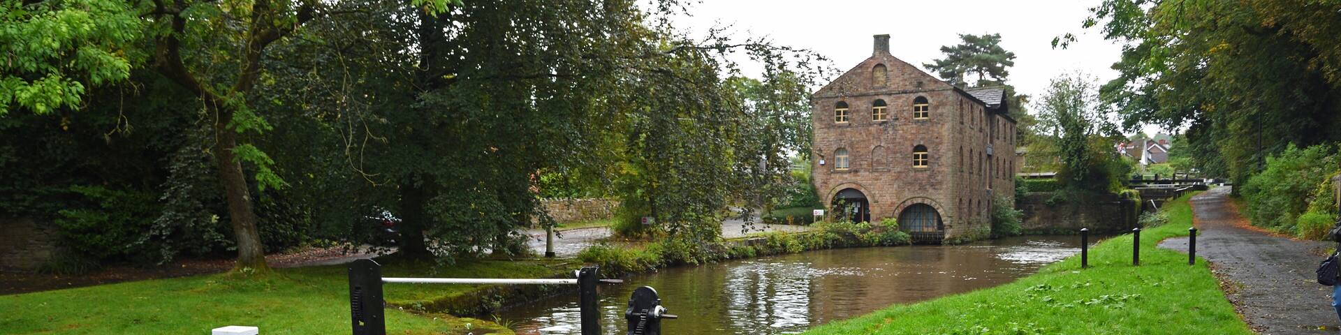 Marple Flight Locks and Lockside Mill Cheshire England.