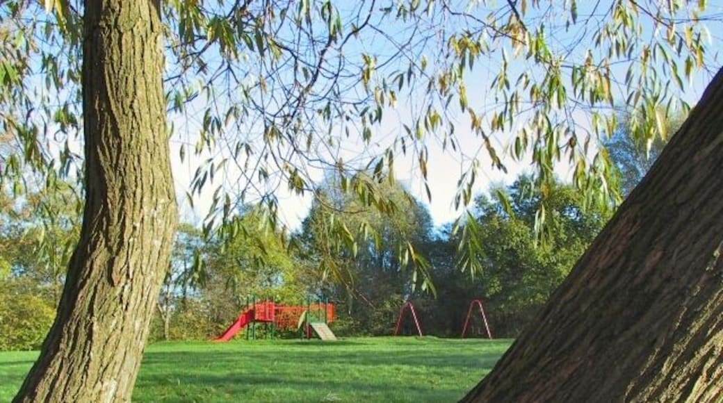 Park and Rides. Children's swings and slides in parkland within a housing estate off Bramhall Moor Lane,Stockport.