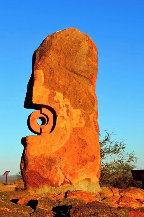 Located just outside Broken Hill is the Living Desert & Sculptures.  A famous location in the outback of NSW.
Here the views are breathtaking.  The wide brown landscape opens out as far as the eye can see.  
Spectacular spot to see an outback sunset light the sky in an array of colours.  These sculptures are an added bonus.  The sandstone eliminates the colours of the sun and stand strong.  A symbol of its people.
#InStone