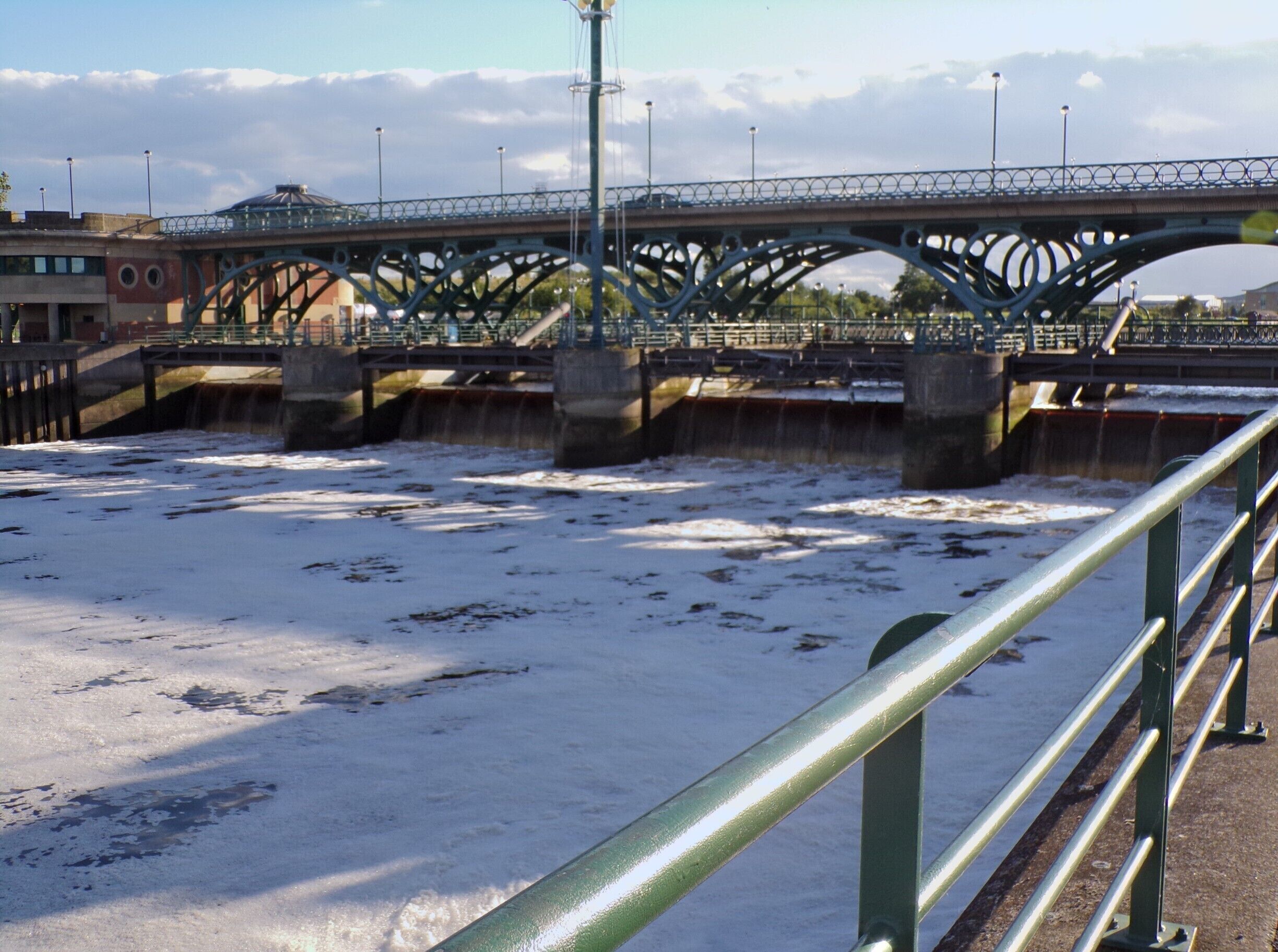 Tees Barrage at high tide, all 4 gates open. 
