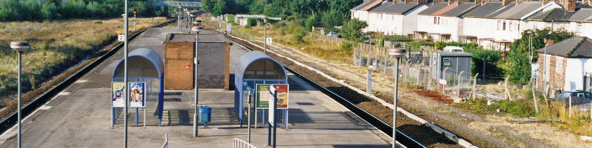 Eaglescliffe station, 1995 View northward, towards Stockton, Middlesbrough etc.: ex-NER main lines Northallerton/Darlington - Stockton - West Hartlepool - Sunderland - Newcastle, also Thornaby - Middlesbrough - Redcar - Saltburn: a very busy junction.