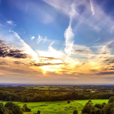 The sun going down over Cheshire and the Welsh Mountains! From the garden of The Gresley Arms, Alsager's Bank.