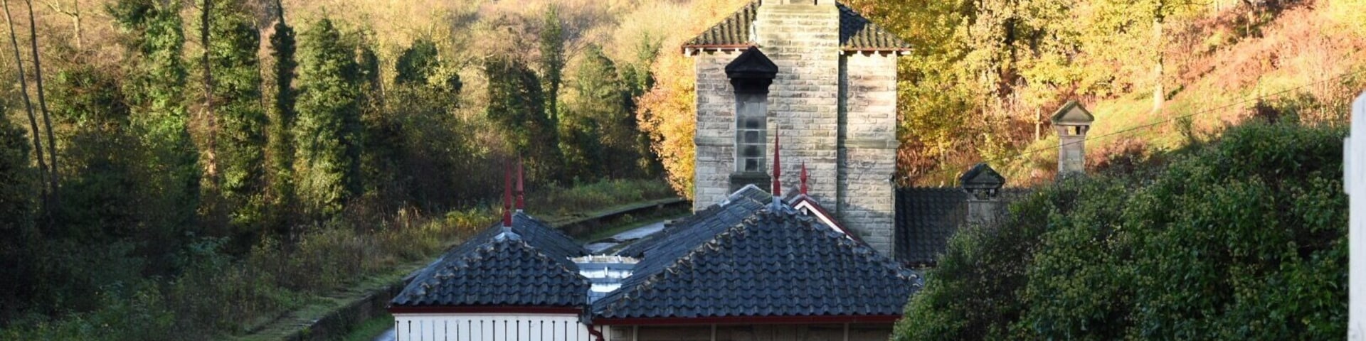 Looking down to the old station buildings. Our accommodation for the weekend #LandmarkTrust
