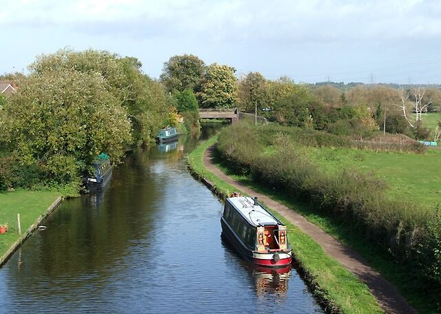 Staffordshire and Worcestershire Canal near Stourport -on-Severn The picture was taken from Railway Bridge looking towards Upper Mitton Bridge, which is seen in the distance.