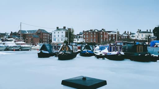 Frozen Basin full of narrow boats