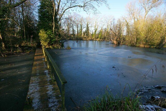 Frozen light The former fishpond in Snitterfield frozen over and bathed in winter light.