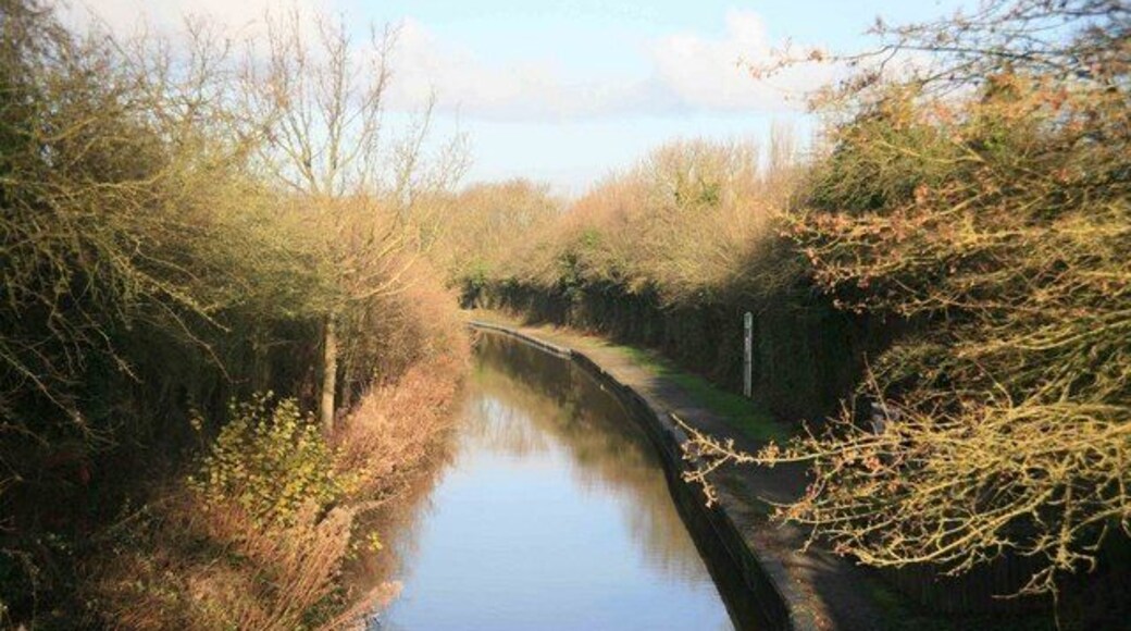 Stratford on Avon canal Looking from the road bridge at Wilmcote north at the canal and towpath.