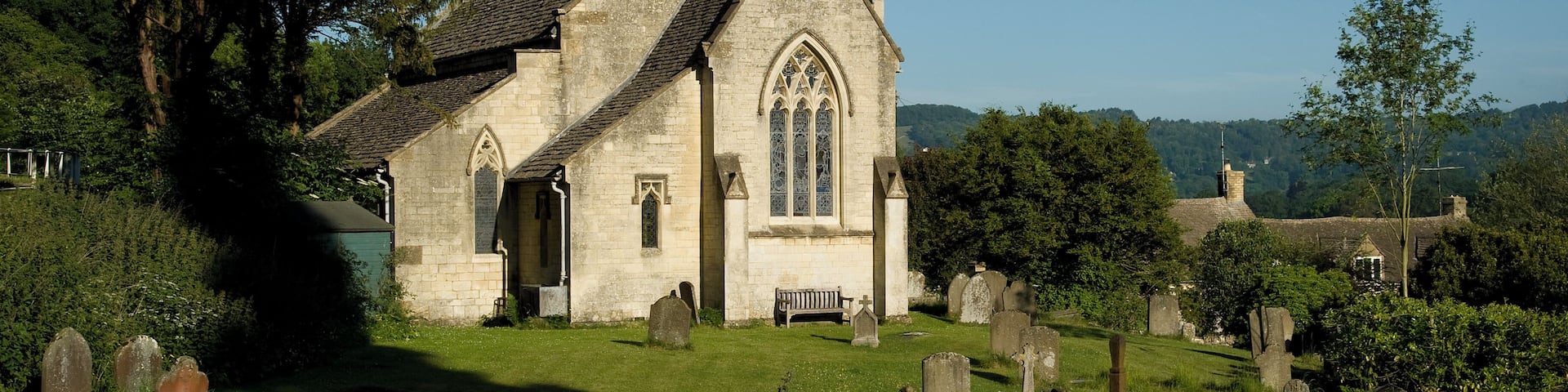 Saint John the Apostle Church in Sheepscombe, England (Cotswolds). The church was built in 1820. The first record of the village of Sheepscombe dates from 1260.