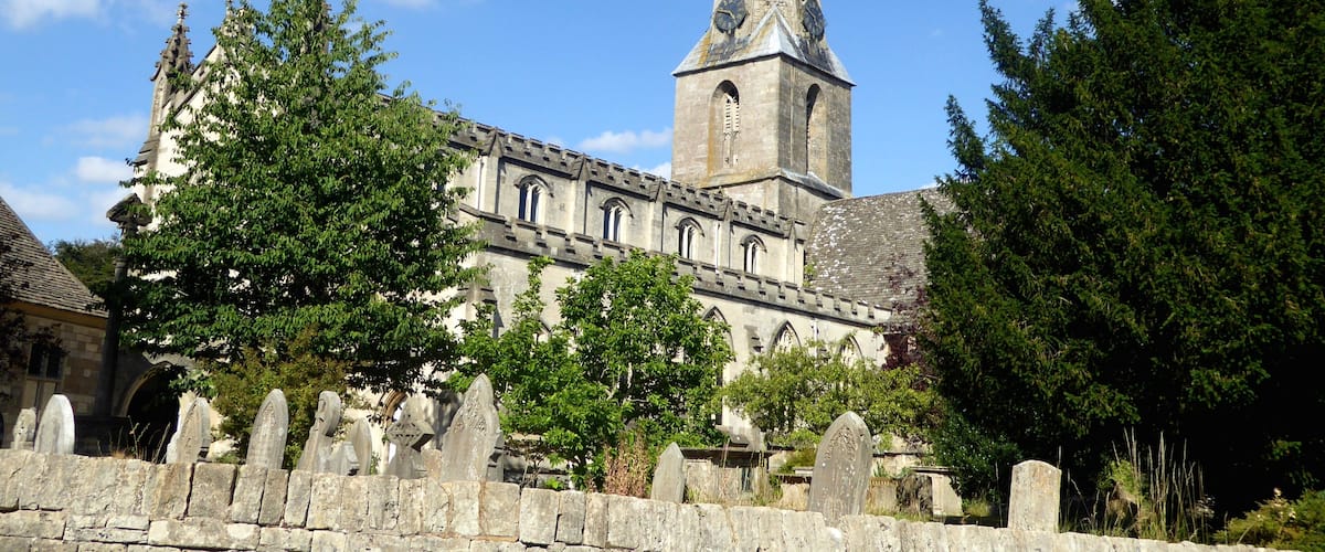 Holy Trinity Church as seen from Bell Lane in Minchinhampton.