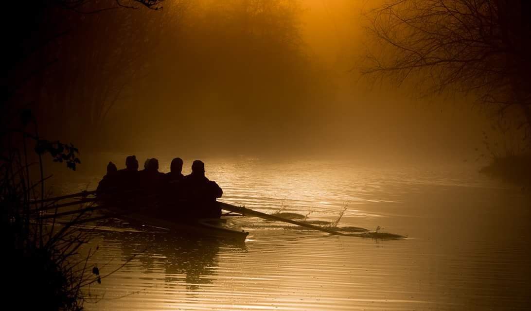 Last weekend I decided to get up a bit earlier than usual and go down to the River Stour which runs through Sudbury. The sunrise wasn't really doing anything for me and then this rowing boat came by crewed by members of the Sudbury Rowing Club. It's now the header shot on their website. 
If anyone is interested in rowing they host a regatta on the river on the first Saturday in August every year, one of the best events in the town calendar and well worth a visit.