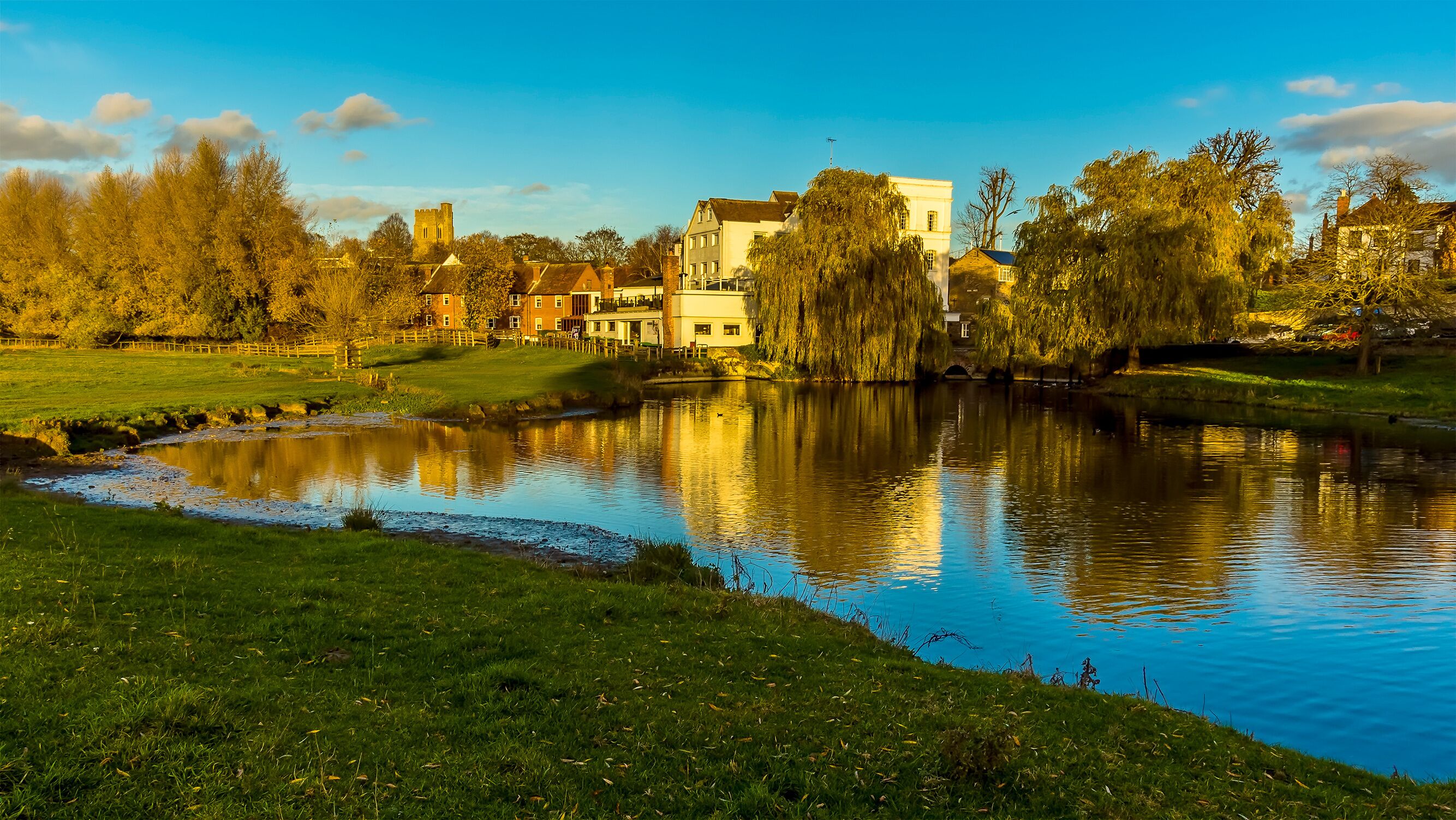 A view across the River Stour towards the western edge of Sudbury, Suffolk