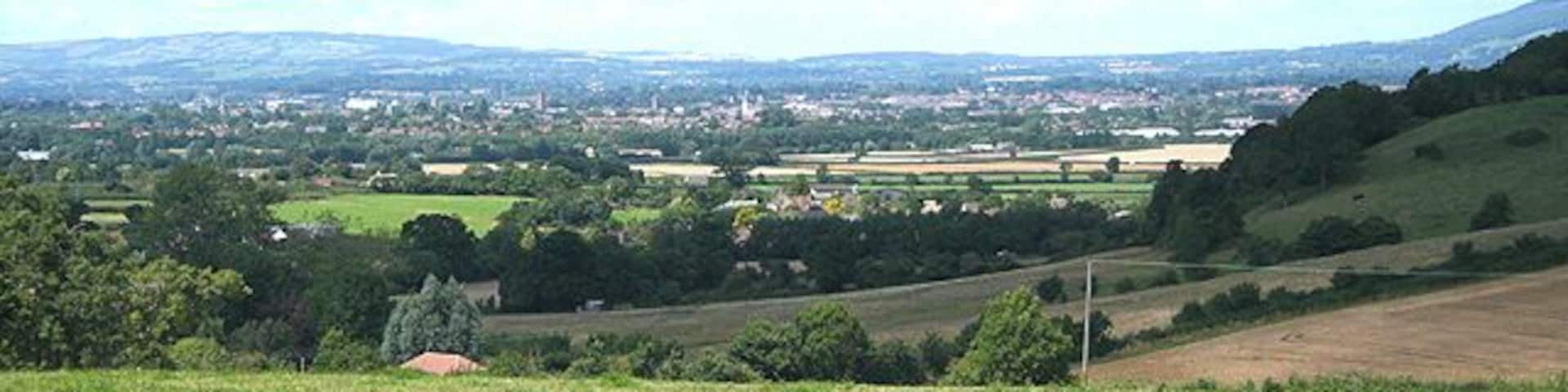 Stoke St Mary: on Stoke Hill View west-north-west towards Taunton. The hill on the right, in shadow, is Stoke Wood