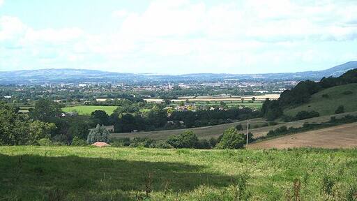 Stoke St Mary: on Stoke Hill View west-north-west towards Taunton. The hill on the right, in shadow, is Stoke Wood