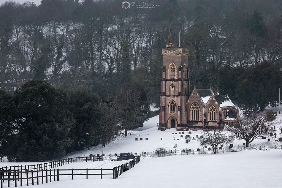 The snow covered land at St Audries in Somerset 