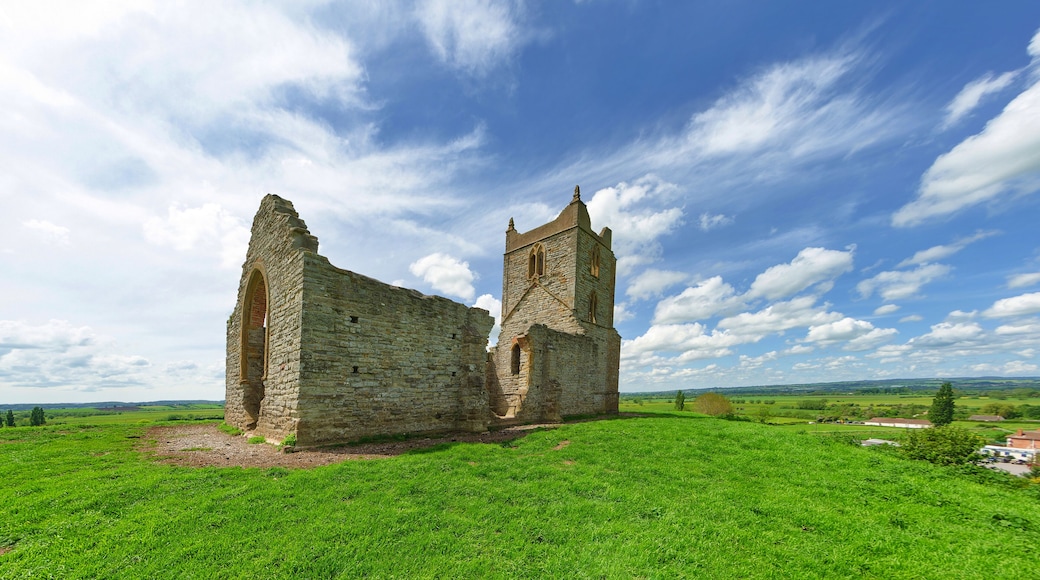 The ruins of St Michaels church on Burrow Mump is a historic site overlooking Southlake Moor in Burrowbridge Taunton Somerset, England