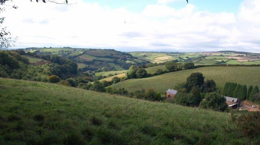 Waldridge Farm. The farm buildings, on the right, lie on Spears Lane, which drops down a combe from Waldridge Cross to Exmoor Gate where it meets the Tone valley. View from 1520999.