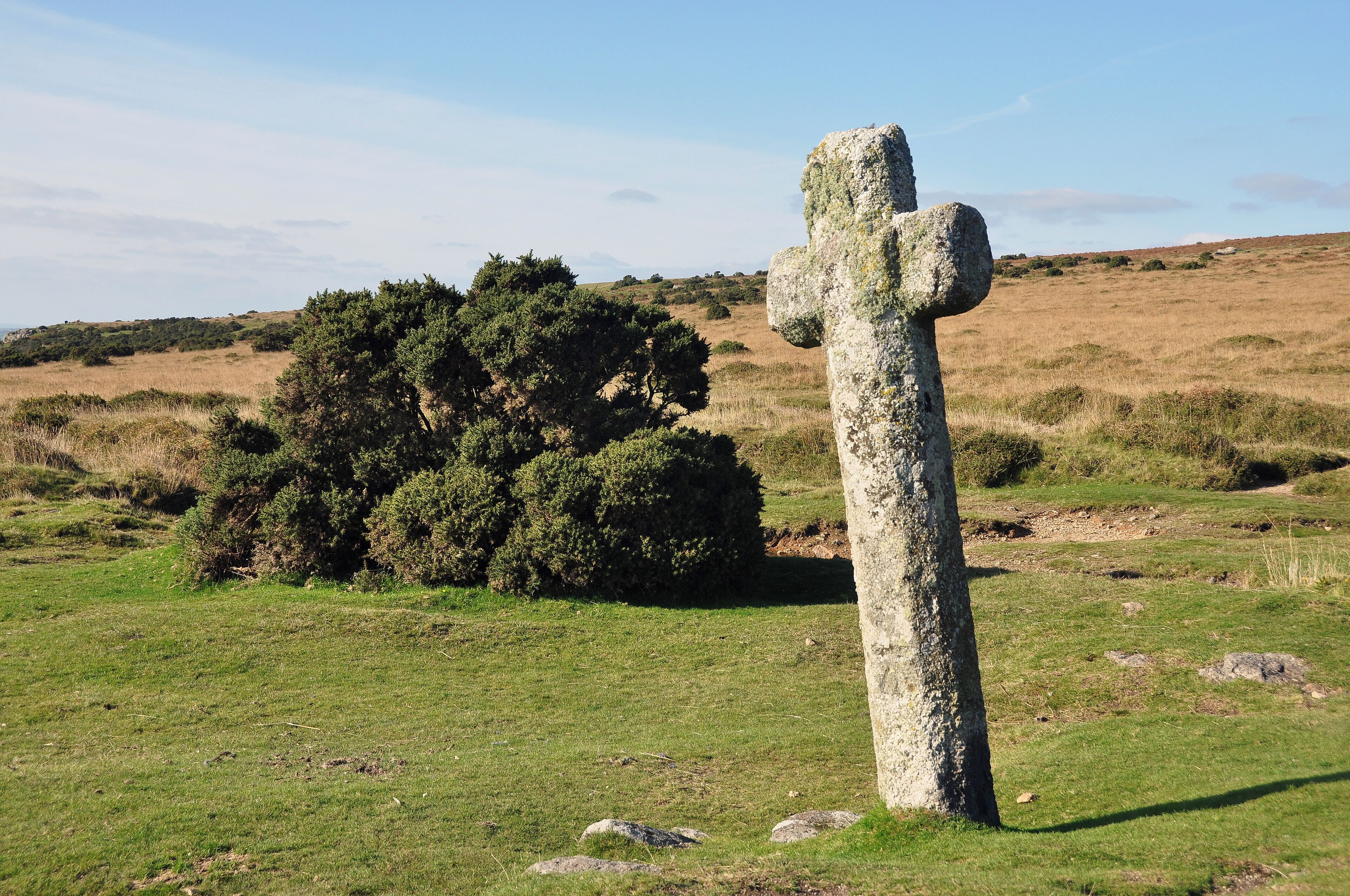 Beckamoor Cross, or Windy Post, on Dartmoor near Moortown. The cross dates to the 16th Century and is adjacent to the Grimstone and Sortridge Leat.
