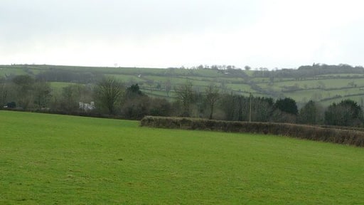 Pastures by Uppaton View west of the Quither junction, along the line of the public footpath.