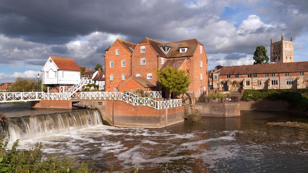 Restored Abbey Mill and sluices, Tewkesbury, Gloucestershire, Severn Vale, UK