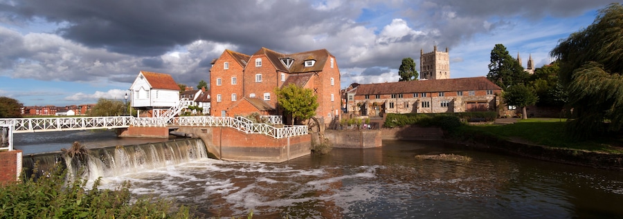 Restored Abbey Mill and sluices, Tewkesbury, Gloucestershire, Severn Vale, UK