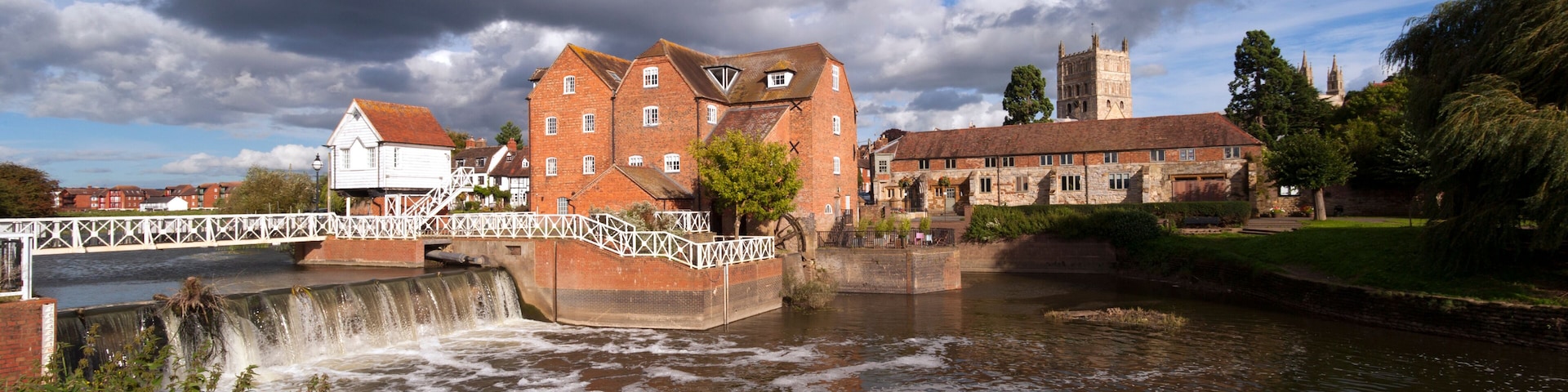Restored Abbey Mill and sluices, Tewkesbury, Gloucestershire, Severn Vale, UK