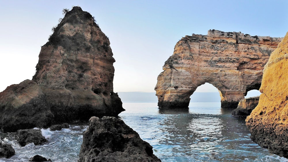 The Algarve in southern Portugal is a ragged coastline full of many rocky shapes but this is one spot where you can see many different types.