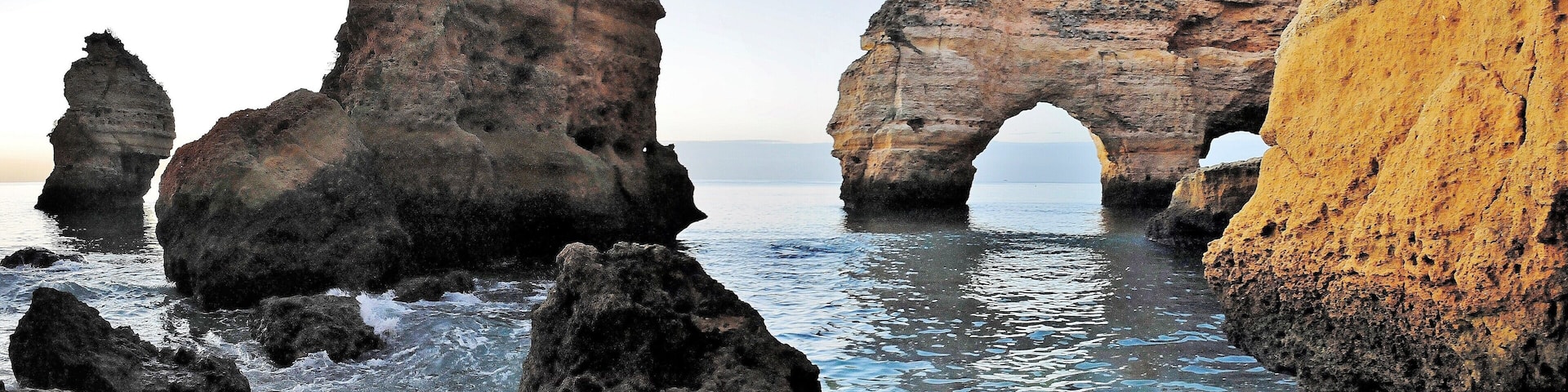 The Algarve in southern Portugal is a ragged coastline full of many rocky shapes but this is one spot where you can see many different types.