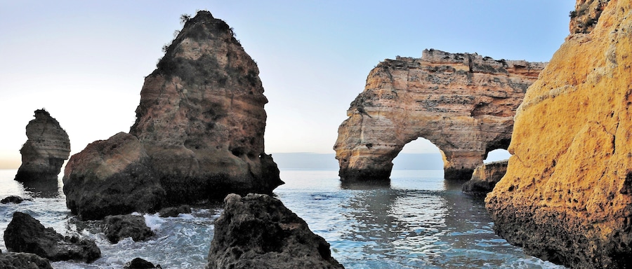 The Algarve in southern Portugal is a ragged coastline full of many rocky shapes but this is one spot where you can see many different types.