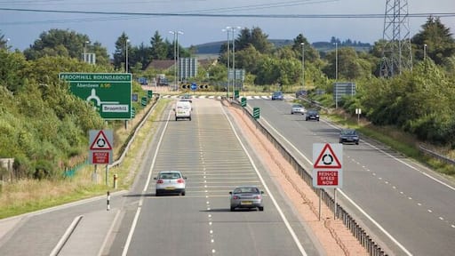 The A96 just north of Broomhill roundabout Taken from the B997 road bridge