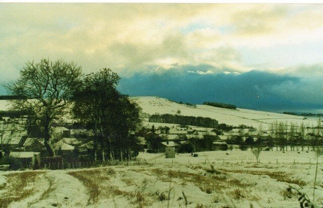 Coutens fields in snow From the old road near the quarry, Oldmeldrum under snow fields that are now built over by new housing.