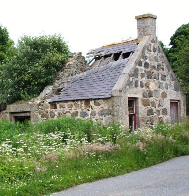 Ruined Bothy Once living accommodation for farm workers this bothy, part of a burnt out farm steading, is now lying totally neglected. Unlike almost all other smallholdings this hasn't been renovated perhaps for planning reasons as housing was due to be built nearby and the area used for access roads.