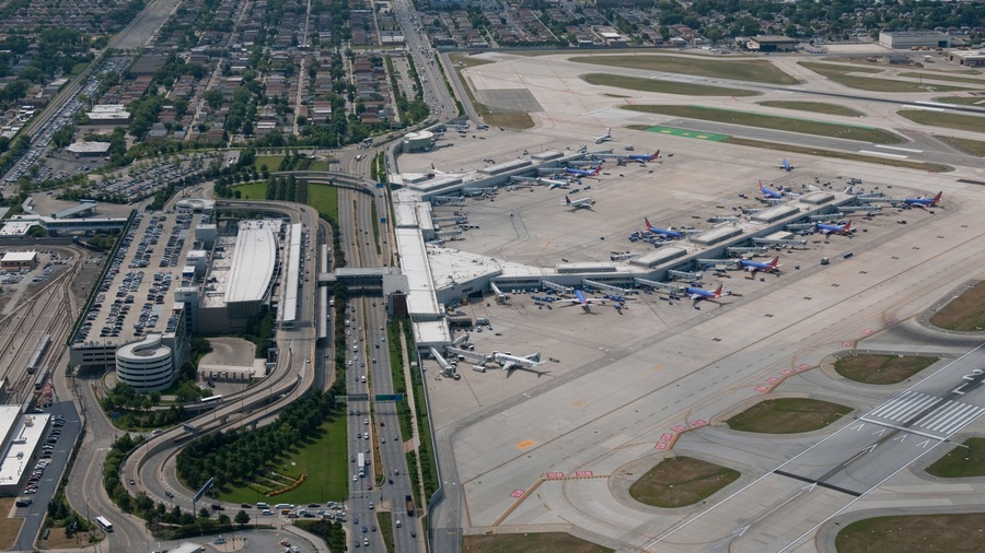 Chicago, IL which includes landscape views and an airport