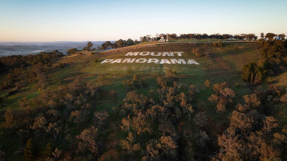 A hill with 'Mount Panorama' written on it.