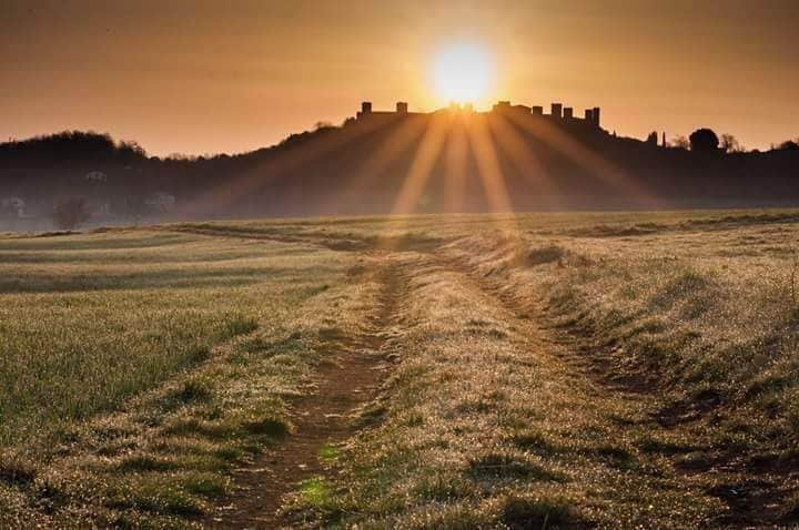 The first sunrise of 2015 spring in Italy. The medieval castle of Monteriggioni waiting for the solar eclipse. #goldenhour