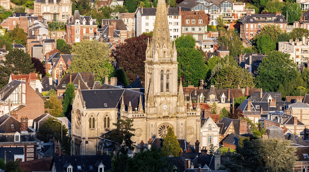 Aerial view of Saint Andre church, in Mont-Saint-Aignan, next to Rouen, Normandy, France
