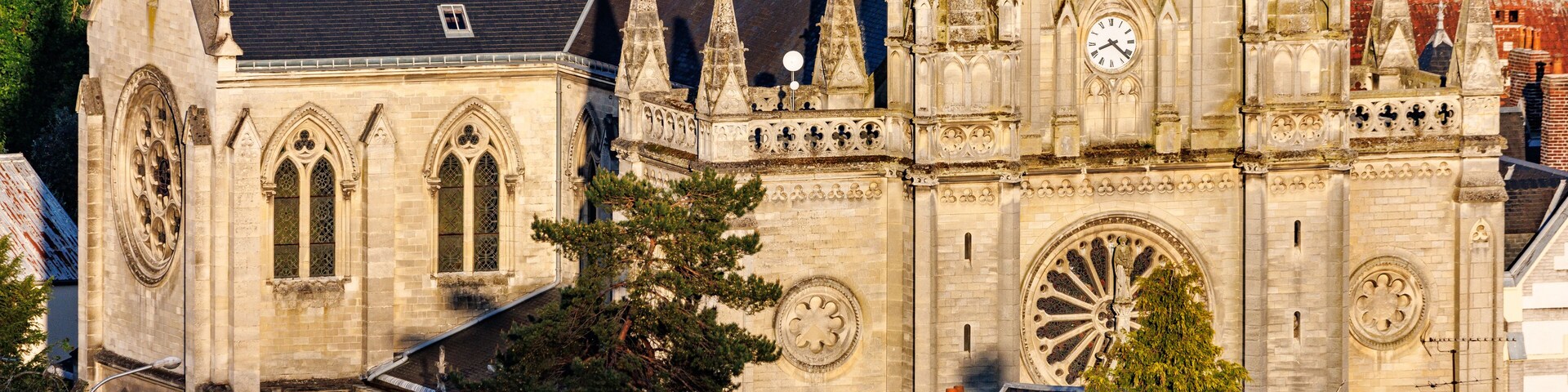 Aerial view of Saint Andre church, in Mont-Saint-Aignan, next to Rouen, Normandy, France