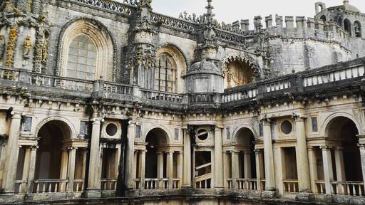 Beautiful view inside the Convent of Christ in Tomar. This Church and Fortress was built by the Knights Templar.
