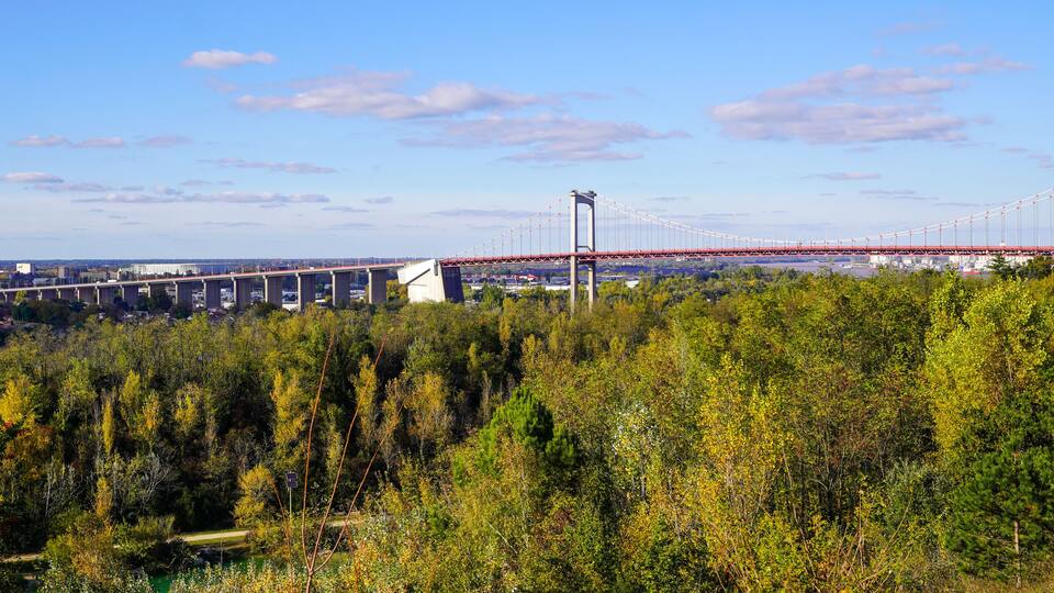 Bordeaux panoramic view from lormont city with river bridge pont d'Aquitaine France
