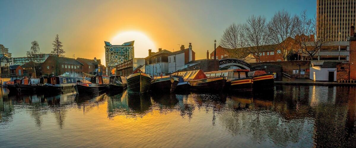 Early morning sunrise at Gas Street Basin Birmingham, 11 shot panoramic taken hand held #bvstrove