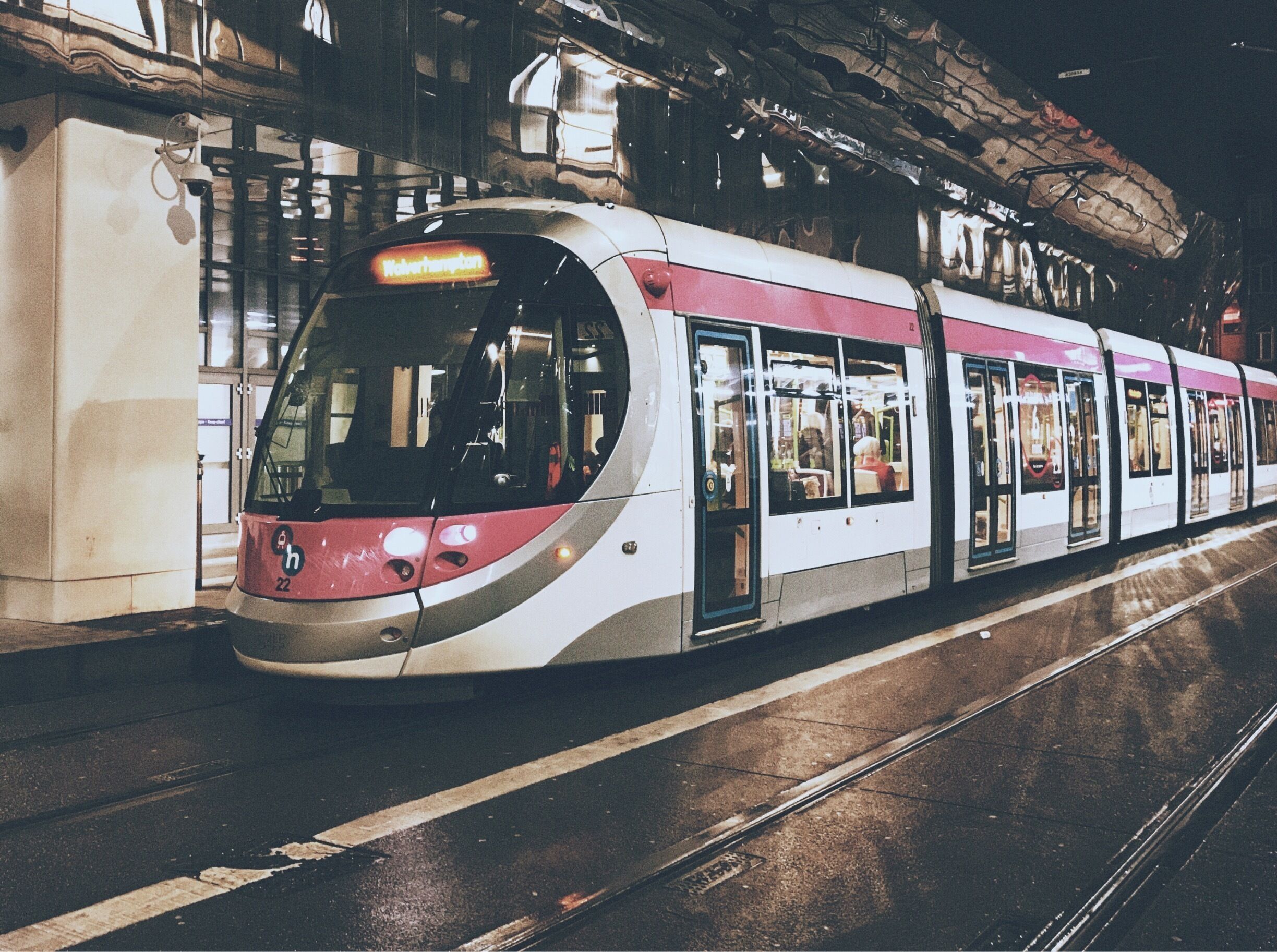 Local tram outside Grand Central train station, Birmingham.