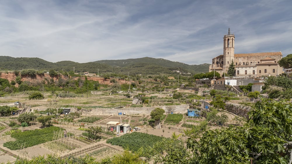Caldes de Montbui, church and village view, province Barcelona,Catalonia,Spain.