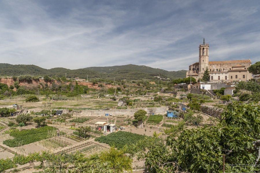 Caldes de Montbui, church and village view, province Barcelona,Catalonia,Spain.