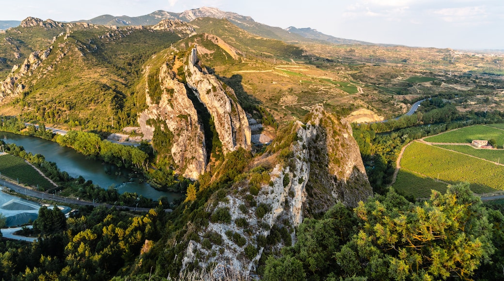 Gorge of Conchas de Haro in La Rioja, Spain. Mountain formations and the Ebro river seen from the San Felices Hermitage