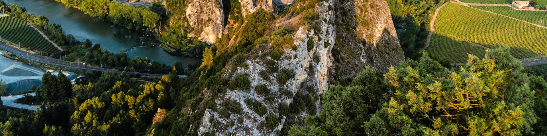 Gorge of Conchas de Haro in La Rioja, Spain. Mountain formations and the Ebro river seen from the San Felices Hermitage