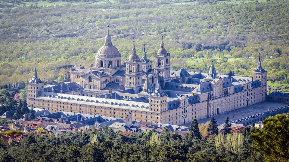 The Royal Seat of San Lorenzo de El Escorial, historical residence of the King of Spain, about 45 kilometres northwest Madrid, in Spain.