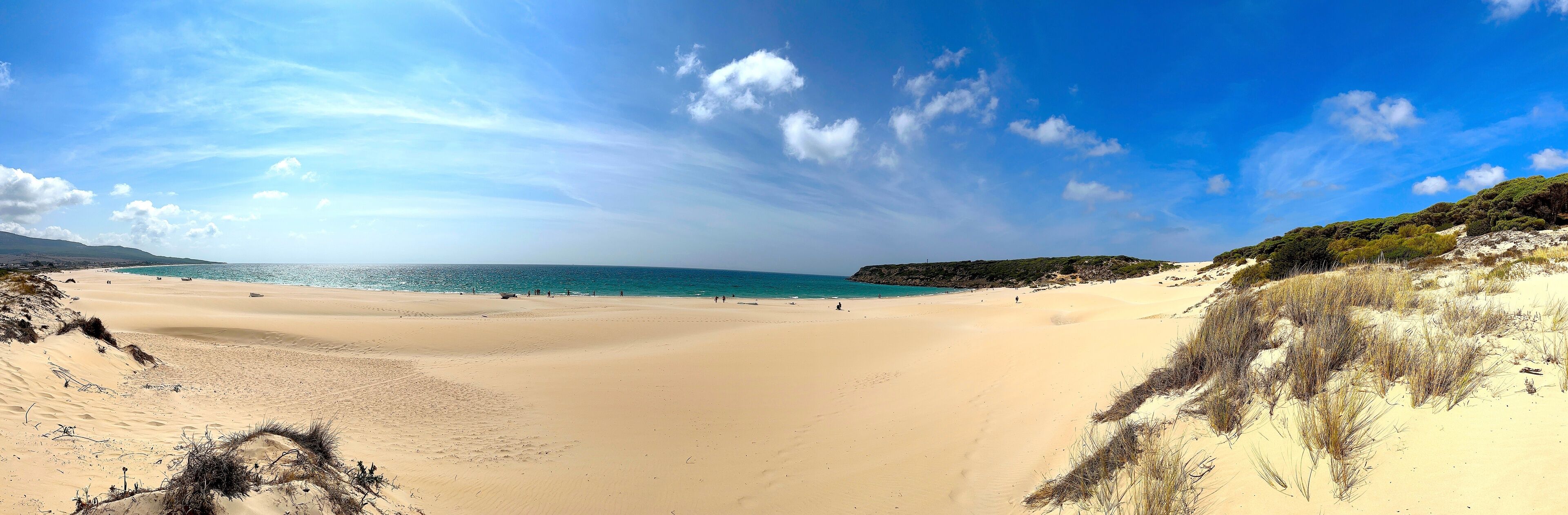 panorama view of the beautiful beach Playa de Bolonia at the Costa de la Luz, Andalusia, Cadiz, Spain