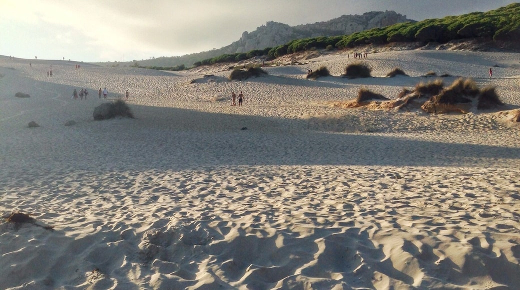 The beach at Bolonia de Cádiz in the southern part of Spain has a completely unique feature - a giant sand dune you can climb up. You won't see much over the other side, but it's worth going up to get a spectacular view of the coastline.
The secret is out about this beach, though. While it used to be a hippie haven and natural paradise, beach bars and crowds have been popping up more recently. It's still a beautiful beach to visit!