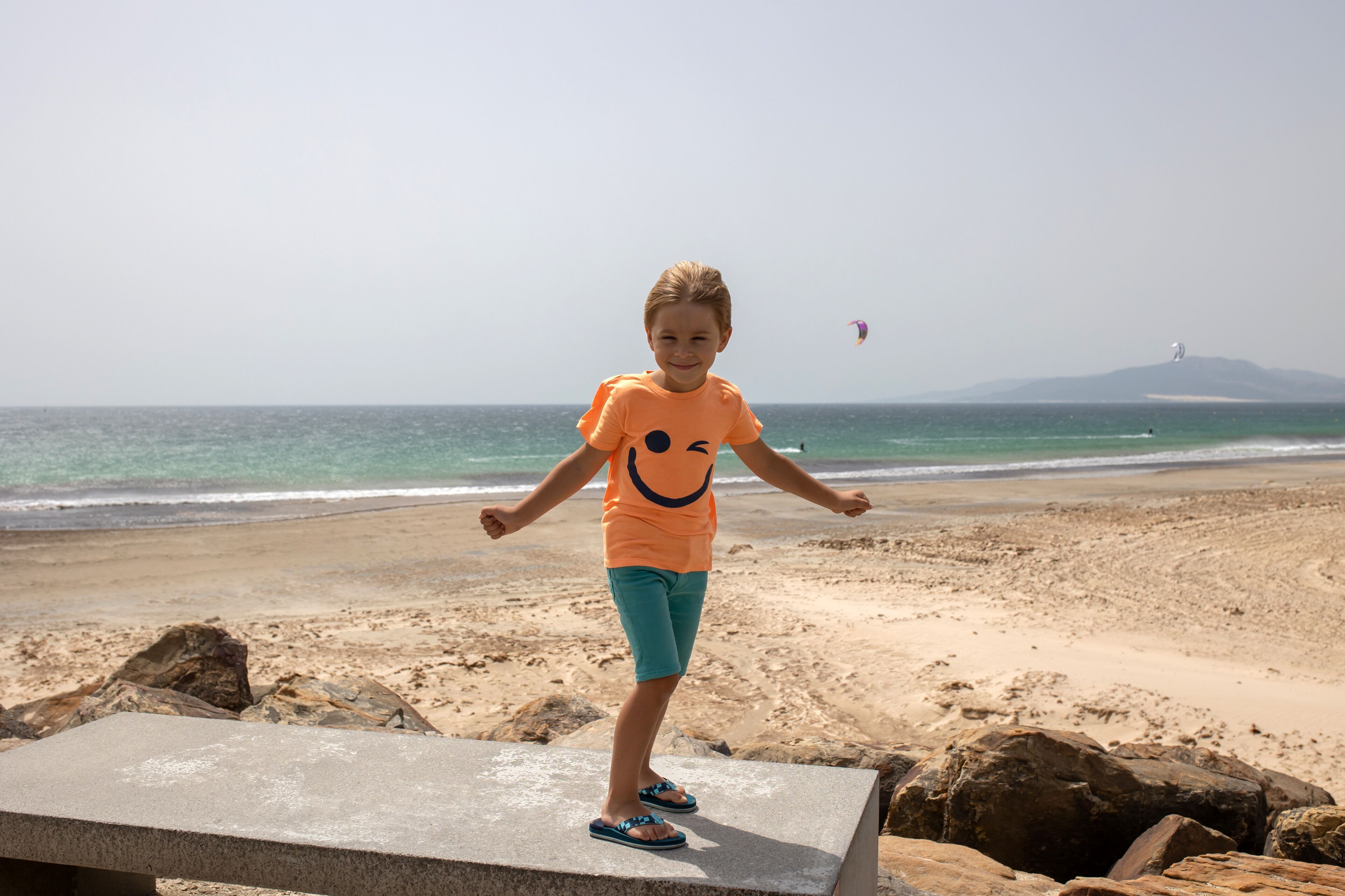 Family, visiting the most south point of Europe, Tarifa in Spain	