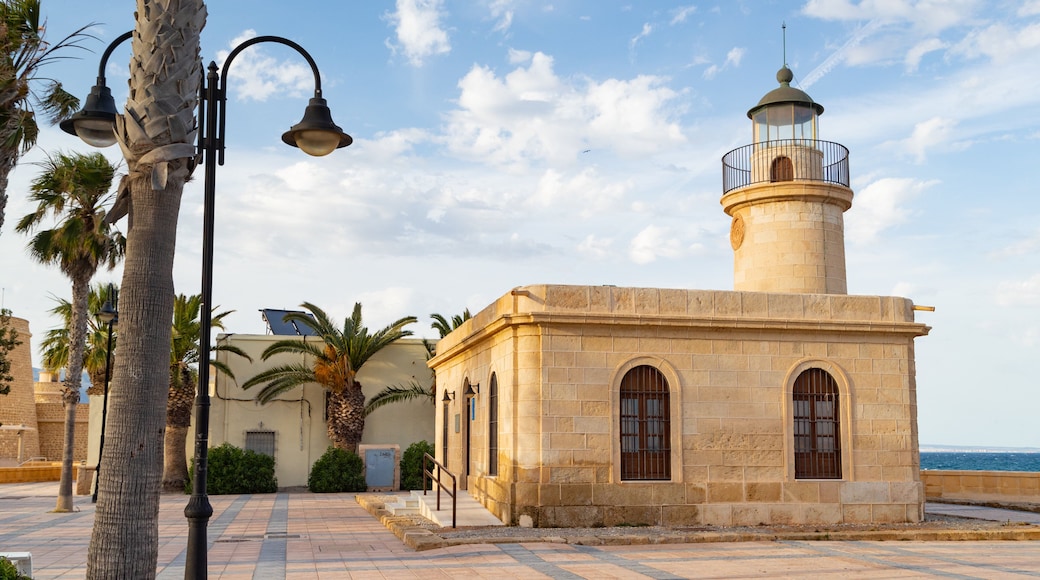 Roquetas de Mar which includes a lighthouse and a coastal town